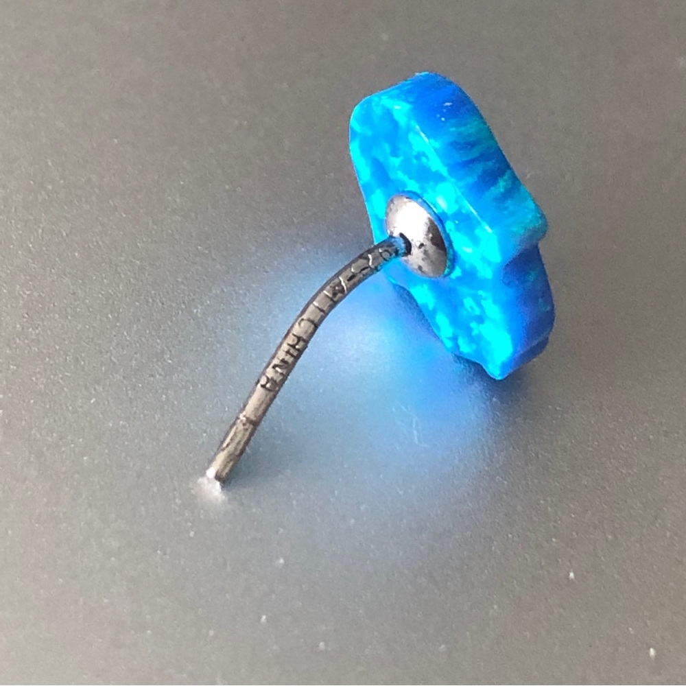 Nano Sterling Silver 925 Blue Lab Created Opal Hamsa Hand Stud Earrings - Picture 4 of 8